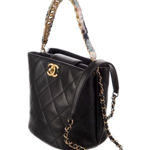 Chain Scarf Black Caviar Leather Bucket Bag
